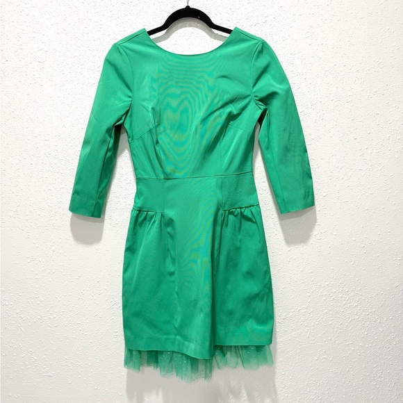 J. Crew 50 60s satin Green bubble skirt 3/4 Sleeve Dress 2 - Picture 7 of 9